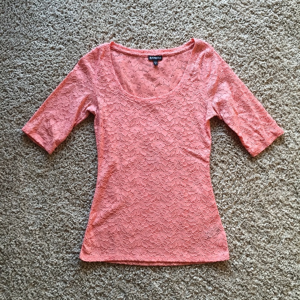 Express Floral Lace Top (Coral)
